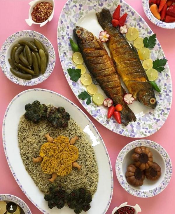 تزیین سبزی پلو با ماهی,تزئین سبزی پلو با ماهی با برنج زعفرانی